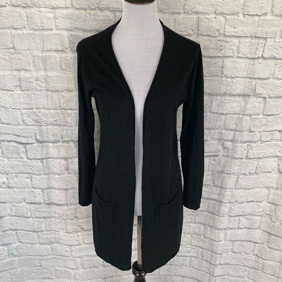 New York & Co. women S open front cardigan w/pouch pockets black - Picture 1 of 10